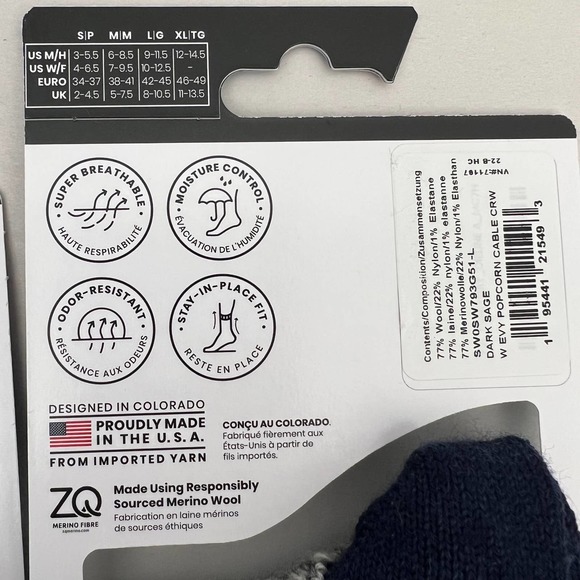 Smartwool Women's Everyday Popcorn Cable Crew Socks LARGE - Set of 2 - Picture 6 of 6